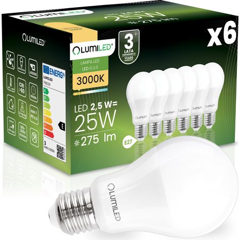 6x LED-Lampe E27 A60 2,5W = 25W 275lm 3000K Warmweiß 260° LUMILED