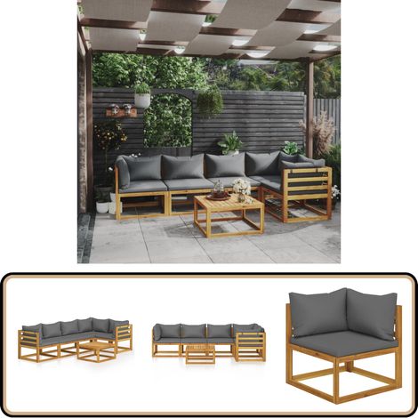 6-tlg. Garten-Lounge-Set mit Auflagen Massivholz Akazie - Gartenmöbel - Loungeset - Outdoor Möbel - Holz Lounge Set - Akzidenzholzmöbel