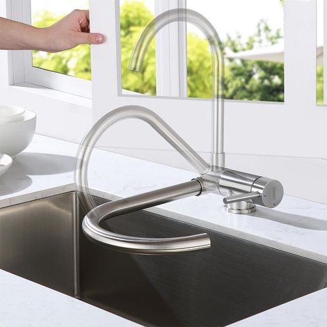 Lonheo Rubinetto Cucina Pieghevole Girevole a 360 in Acciaio Inox Spazzolato Miscelatore Lavello per Sottofinestra con L'aeratore removibile per Acqua Fredda e Calda (1/5)