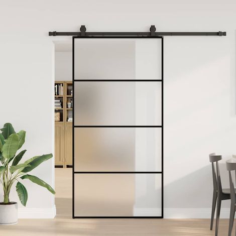 Puerta corredera set herrajes negra 102,5x205 cm ESG vidrio