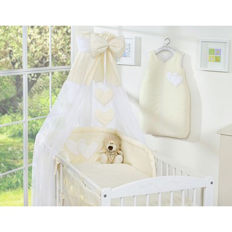 Set di biancheria da letto a 5 pezzi 135x100 con baldacchino - Cuori pendenti color crema (1/5)