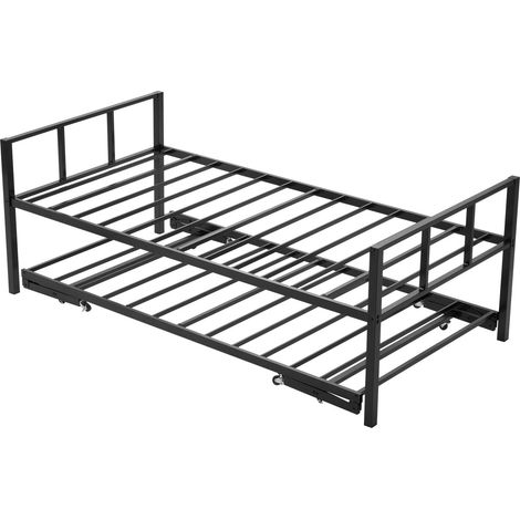 Cadre de Lit de Jour Jumeau en Métal Robuste, Lit Gigogne Jumeau sans Matelas, avec Support à Lattes Métalliques, Facile à Ranger, pour Repos Couchage, Salon, Chambre d'Amis, Appartement, Noir (1/5)