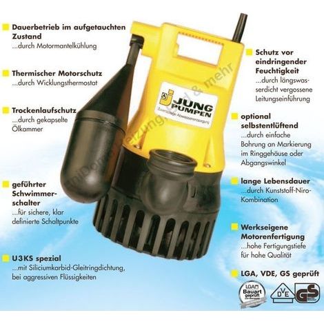 Pompe submersible pour eaux chargées avec système de rinçage et flotteur rigide (1/5)