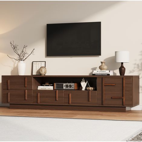 Meuble TV avec rangement 180 x 40 x 45 cm MDF brun foncé, pour téléviseur 75 pouces - CHICFURN (1/5)