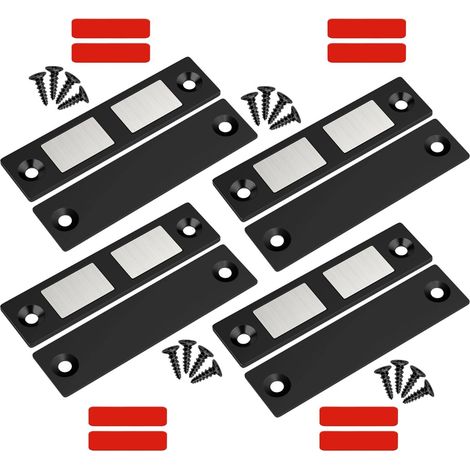Lot de 4 aimants de porte magnétiques - Noir - Verrouillage d'armoire robuste - 30 Lb - Double aimant de verrouillage pour camping-car, cuisine, armoire, porte de grange (1/5)