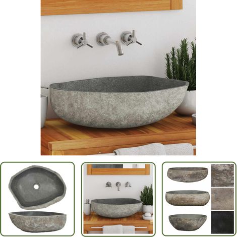 The Living Store Waschbecken Flussstein Oval (45-53)x(34-41) cm - Flusssteine Waschen - Ovales Waschbecken - Naturstein Waschbecken - Badezimmer Waschbecken - Designer Waschbecken (1/5)