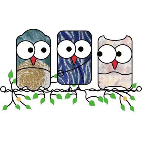 Colgante decorativo de ventana con forma de búho, fabricado en policarbonato multicolor, 18x14cm/18x10cm, ideal para puertas y jardines. (1/5)