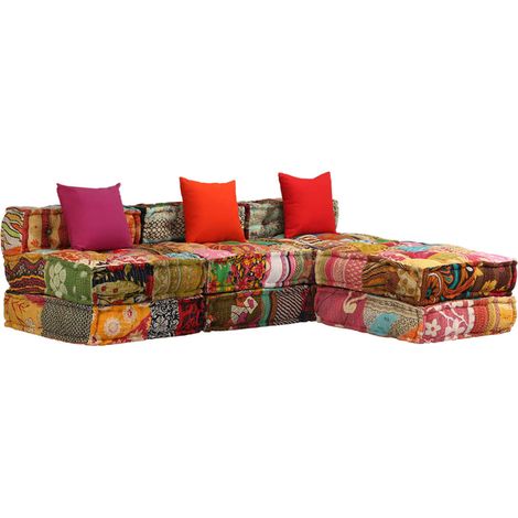 Cojines para sofá de suelo, pufs modulares, sillón de tela de 3 plazas en tela Patchwork DEC021227