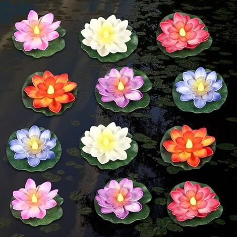 Lumières de Piscine Flottantes,  (5,9''/12 pièces)Nénuphars Artificiels Flottants avec lumière jaune lumiere piscine lampe piscine à piles pour piscine LED Lumières de fleur de lotus pour étang décor