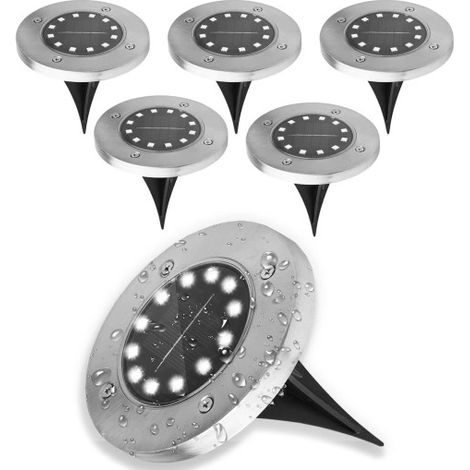 6x LED-Gartenlampen, Solar-Bodenleuchten, Drive-in-LED-Scheibenleuchten
