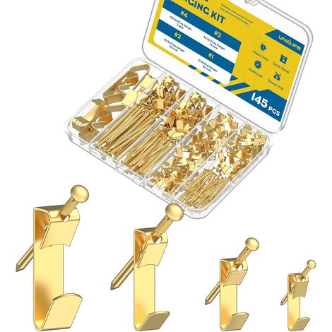 Kit de Suspension pour Cadres 145 Pièces, 4 kg, 13 kg, 22 kg, 45 kg Crochets pour Cadres Renforcés pour Cloisons Sèches et Bois, Crochets de Suspension, Crochets pour Cadres pour Photos (1/5)