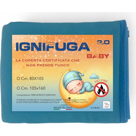 Copertina Ignifuga Bambini Asilo 'IGNIFUGA 2.0 BABY' - Culla e Lettino 100% Acrilico Ignifugo - Made in Italy Blu 80x105 cm.