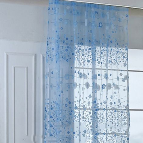 Rideaux Voilage Fleuri Translucide Élégant pour Salon Bureau Chambre Bleu Ciel 100x250cm avec Crochets