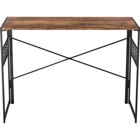 FurnitureR Table d'ordinateur pliante, bureau pliable, structure en treillis métallique avec 8 crochets en S, cadre en MDF et métal, poste de travail pour salon, chambre à coucher, 100x50x72CM, Marron (1/5)