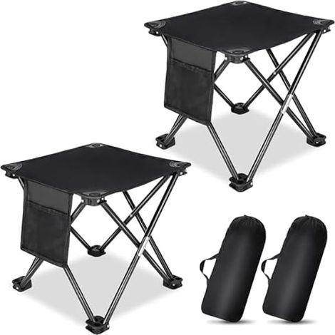 Tabouret De Camping Pliable - Cadre En Acier - Tissu Polyester 600D - Hauteur 35 Cm - Charge Maximale 90 Kg - Pour Randonnée Pêche Plage Jardin - 2 Pièces (1/3)
