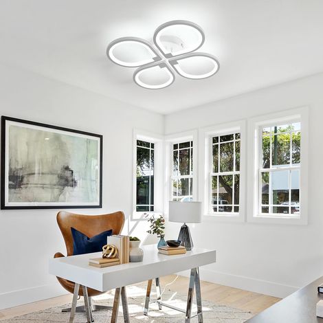 COMELY Plafonnier LED Contemporain en Acrylique, 4 Modules, Blanc Sable, 57x57x8 cm, 40W, Lumière Jour 6500K IRC80, 220V, Pour Plafond Salon, Bureau, Entrée, Éclairage Modulaire et Élégant (1/5)