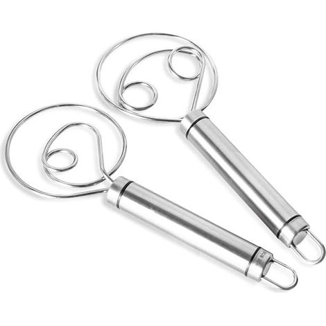 Lot de 2 fouets à pâte danois, lot de 2 batteurs à main hollandais haut de gamme en acier inoxydable. (1/5)