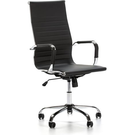 Vs Venta-Stock – Fauteuil de bureau inclinable noir en cuir synthétique – Réglage millimétrique de hauteur – Mécanisme basculant – Assise large et stable (1/6)