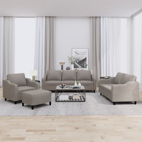 4-tlg. Sofagarnitur mit Kissen Taupe Stoff