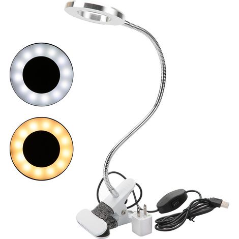 Lampe de maquillage ronde USB avec pince, pour sourcils et lèvres, usage salon de beauté, lumière LED de bureau, fiche américaine (1/5)