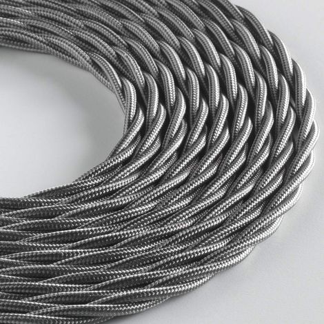 Klartext - Cavo tessile trecciato LUMIÈRE per illuminazione, 3x0,75mm, Grigio Ferro, 3mt.Attenzione: cavo terra incluso Massima sicurezza anti scossa (1/4)
