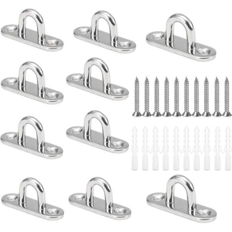 10 ganchos de techo en forma de U M5, acero inoxidable 304, base de 15 x 45 mm, placas de montaje en pared para asegurar cables en barcos, equipos de yoga o lámparas de araña colgantes.