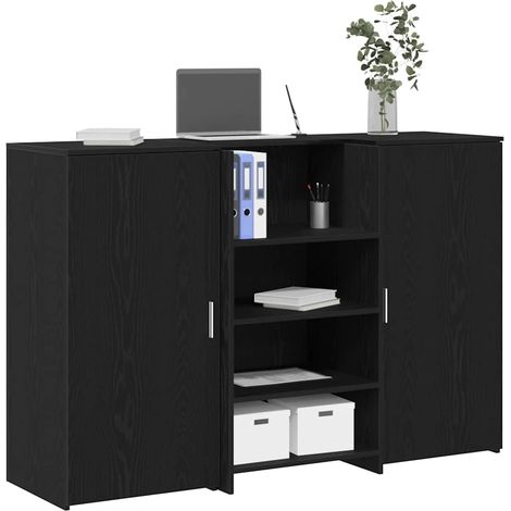Bureau de réception-Table de Travail-Bureau d'ordinateur chêne noir 155x50x103,5cm bois d'ingénierie 369836 (1/5)