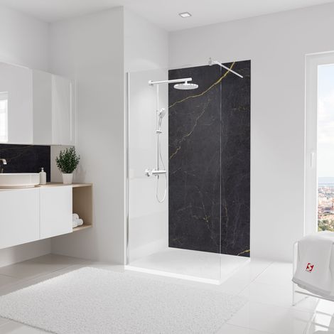 Schulte – Panneau mural de douche marbre anthracite or – 100 cm de large x 210 cm de haut – Résistant à la chaleur jusqu'à 100°C – Pose facile sur anciens revêtements