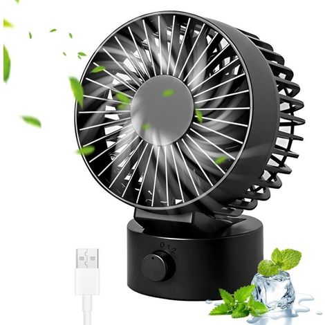 Ventilateur USB de bureau réglable 30°, 2 vitesses, noir – idéal pour PC, poussette, maison, bureau, camping et voyage (1/5)