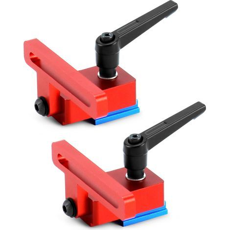 Butée coulissante pour rails en T – 2 pièces – Alliage d'aluminium – Réglable 360° – Pour travail du bois (1/5)
