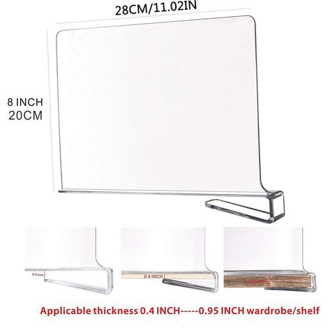 Separateur D'etagere Acrylique - 12 x 8 x 1 2 Pouces - Pour Tablettes En Bois Epaisseur 0 8 À 1 1 Pouces - Organisation De Placard Chambre Cuisine Bureau - Lot De 1 (1/4)