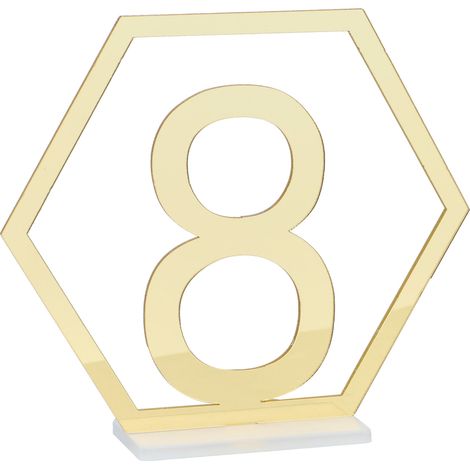 Set mit 15 Tischnummern aus goldfarbenem Spiegelacryl, nummerierte Tischschilder 1-15/Ref. 1782, Hochzeitsdekoration, Schachtel 12x12x6,5 cm (1/5)