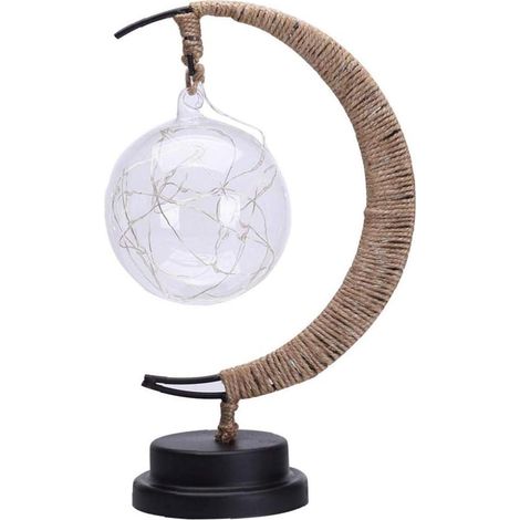 Lampe de Table LED Verre Bleu Décoration Chanvre Veilleuse Bureau Maison (1/5)