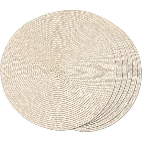 Set mit 6 waschbaren, rutschfesten, gewebten Platzsets, 38 cm, beige, rund (1/5)