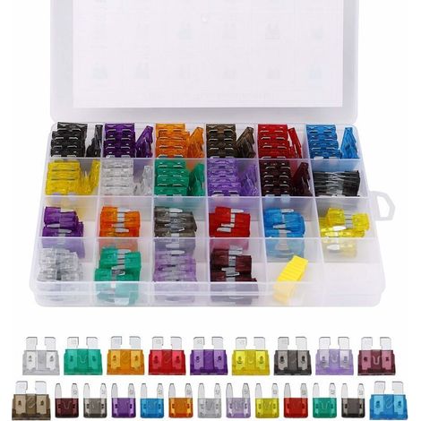 Autosicherungen, Auto-Mini-Sicherungen, sortiertes Set, 2 A, 3 A, 5 A, 7,5 A, 10 A, 15 A, 20 A, 25 A, 30 A, 35 A, 40 A, mit Clip-Aufbewahrungsbox, 242 Stück, von DEBUNS (1/5)