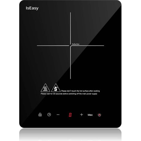 Tragbares Induktionskochplatte, IsEasy Induktionskochfeld 1 Platte 2100W, 28cm Kochplatte, 9 Heizstufen, 8-Stunden-Timer, Touch-Steuerung, Booster-Funktion, Schwarz, 220-240V