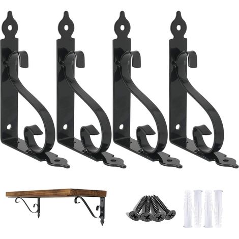 Decorative Wall Shelf Brackets 4 Pack 6inch Heavy Duty L Corner Brace Shelf Support, Floating Metal Brackets with Screws, Black (1/5)