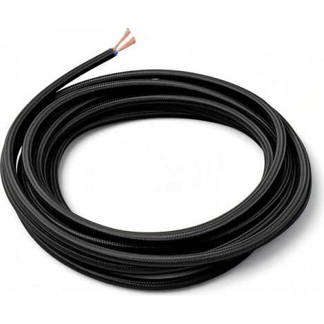 Câble Tissu 5m Rond 2 Fils 0.75mm² Lampe - Noir (1/5)