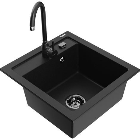 Mexen Vito 1-Becken-Granit-Spüle mit Mischbatterie Telma, Schwarz - 6503-77-670200-70-B (1/5)