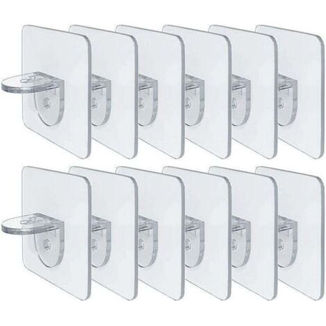 Support d'étagère sans perforation - Clips d'étagère auto-adhésifs pour armoires de cuisine - Étagères à livres - Supports de cloison robustes - Broche pour supports d'armoire - Couche de clin (1/5)