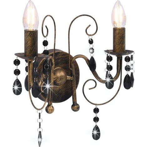 Applique murale rétro noire à perles avec deux ampoules E14 (1/5)