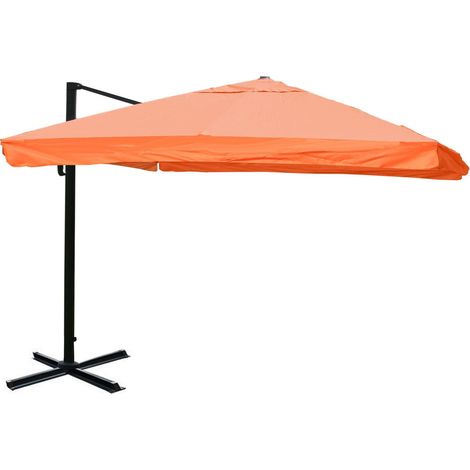 Parasol déporté 3 x 3 m diamètre 4,24 m inclinable non orientable avec base croisée polyester terracotta aluminium 040011231