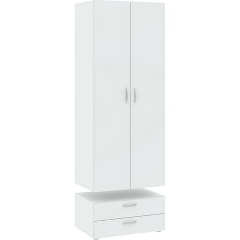 Dmora - Guardaroba 2 ante Kilkenny, Mobile camera da letto, Cabina armadio portabiti, Armadio appendiabiti, 74x52 h214 cm, Bianco