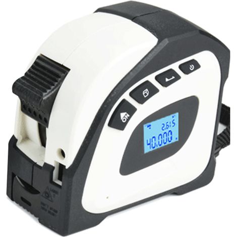 Mètre ruban numérique 2 en 1 avec écran LCD, longueur de 40 m, longueur de 5 m, mesure de surface/volume/distance/circonférence pythagoricienne, blanc, système métrique (1/5)