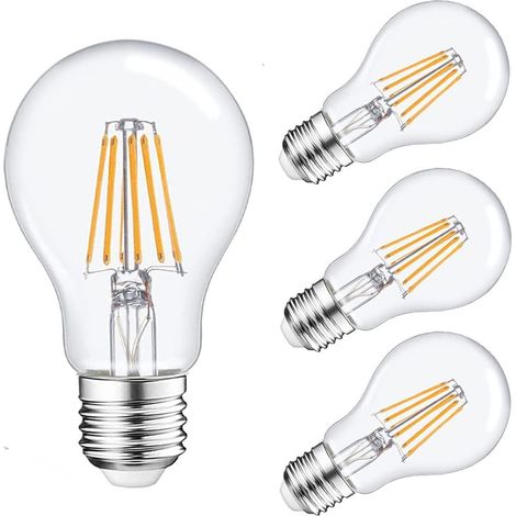 Ampoules LED rétro E27, dimmables 4 W A60, blanc chaud 2700 K, idéales pour suspensions, lampes de table et appliques murales - Lot de 6 (1/5)
