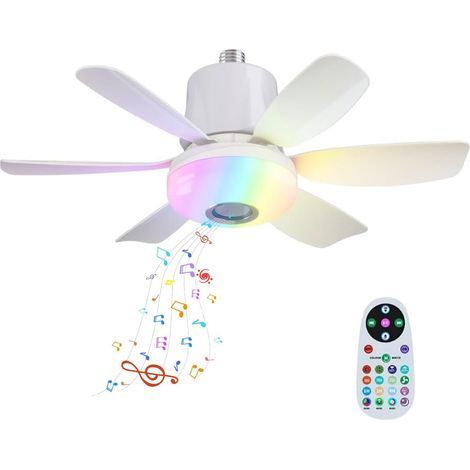 Ventilateur Plafond LED avec Lumière RGB Dimmable,lampe Ventilateur Plafond E27 Interface,Télécommande et Haut-Parleur Bluetooth,3 Vitesses 3 Minuter,Plafonnier Ventilateur pour Salon Chambre (Blanc) (1/5)