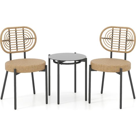Lot de 3 ensemble bistro patio 57,5 x 45,5 x 82 cm assise ergonomique avec table basse ronde en résine tressée marron
