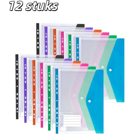 12 pièces - Anneau de classement - avec boutons-pression et étiquettes - pour l'organisation des dossiers - anneau de classement extensible en plastique - adapté aux écoles, bureaux et maison - couleu (1/5)