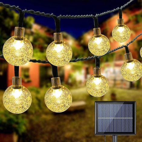 Solarbetriebene Lichterkette für den Außenbereich, 22 m, 200 warmweiße LEDs, 8 Beleuchtungsmodi, wasserdicht, LED-Kristallkugeln, Lichtdekoration für Garten und Terrasse.