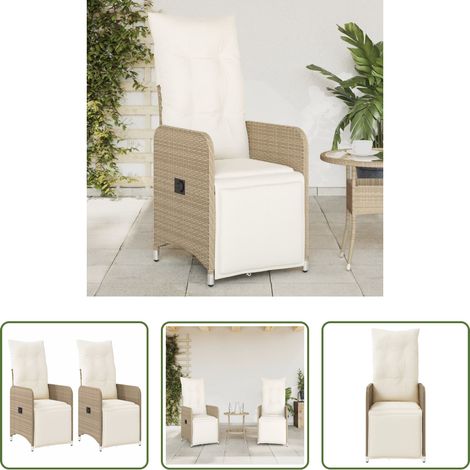 Gartensessel -  Gartensessel mit Kissen 2 Stk. Verstellbar Beige Poly Rattan (1/5)